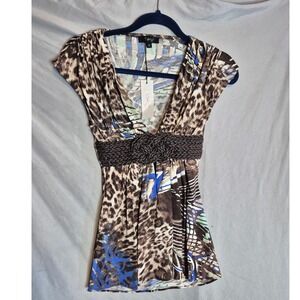 Sky Women's Small S Abstract Print V Neck Casual Top Sleeveless‎